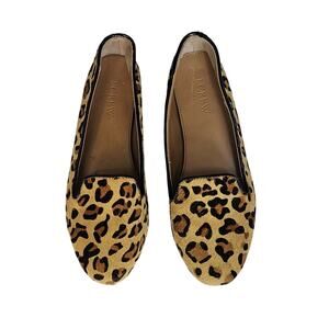 J. Crew Women Leopard Calf Hair Slip-On Smoking Flats/Loafer Sz 7.5 Office Siren